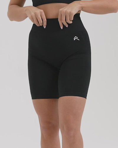 EffortlessLift™ Seamless Cycling Shorts with White Logo | Black