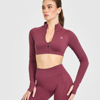 EnhanceLift™ Seamless Crop Jacket with White Logo | Burnt Maroon