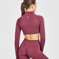 EnhanceLift™ Seamless Crop Jacket with White Logo | Burnt Maroon