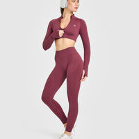 EnhanceLift™ Seamless Crop Jacket with White Logo | Burnt Maroon