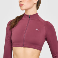 EnhanceLift™ Seamless Crop Jacket with White Logo | Burnt Maroon