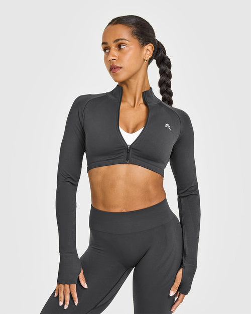 Oner Modal EnhanceLift™ Seamless Crop Jacket with White Logo | Coal