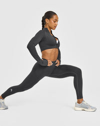 EnhanceLift™ Seamless Leggings with White Logo | Coal