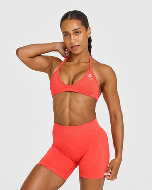 EnhanceLift Seamless Minimal Halter Neck Bralette in Charged Coral