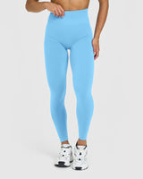Effortless Seamless Leggings with White Logo | Arctic Blue