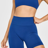 EffortlessLift™ Seamless Shorts with White Logo | Vintage Navy