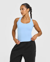 Cotton Fitted Tank Top | Washed Powdered Blue