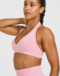Effortless Seamless Halter Neck Sports Bra | Petal Pink