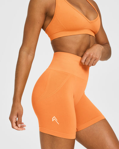 EffortlessLift™ Seamless Shorts with White Logo | Apricot Orange