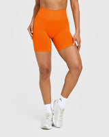 Effortless Seamless Shorts with White Logo | Flame Orange