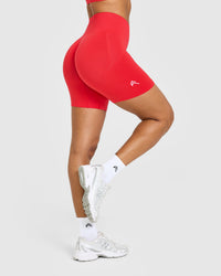 EffortlessLift™ Seamless Shorts with White Logo | Muscle Mommy Red