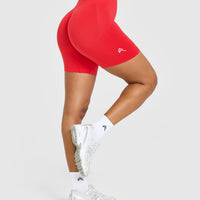 EffortlessLift™ Seamless Shorts with White Logo | Muscle Mommy Red
