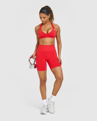 EffortlessLift™ Seamless Shorts with White Logo | Muscle Mommy Red