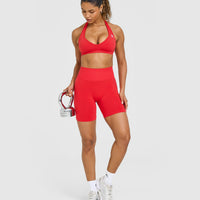 EffortlessLift™ Seamless Shorts with White Logo | Muscle Mommy Red