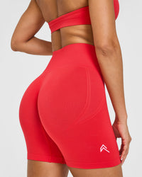 EffortlessLift™ Seamless Shorts with White Logo | Muscle Mommy Red