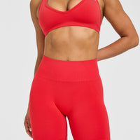 EffortlessLift™ Seamless Shorts with White Logo | Muscle Mommy Red