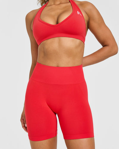 EffortlessLift™ Seamless Shorts with White Logo | Muscle Mommy Red