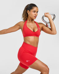 EffortlessLift™ Seamless Shorts with White Logo | Muscle Mommy Red