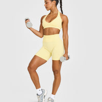 EffortlessLift™ Seamless Shorts with White Logo | Sherbert Yellow