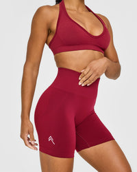 Effortless Seamless Shorts with White Logo | Claret Red