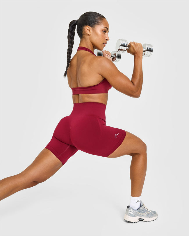 EffortlessLift™ Seamless Shorts with White Logo | Claret Red