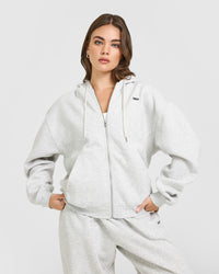 Foundations Zip Through Hoodie | Light Grey Marl