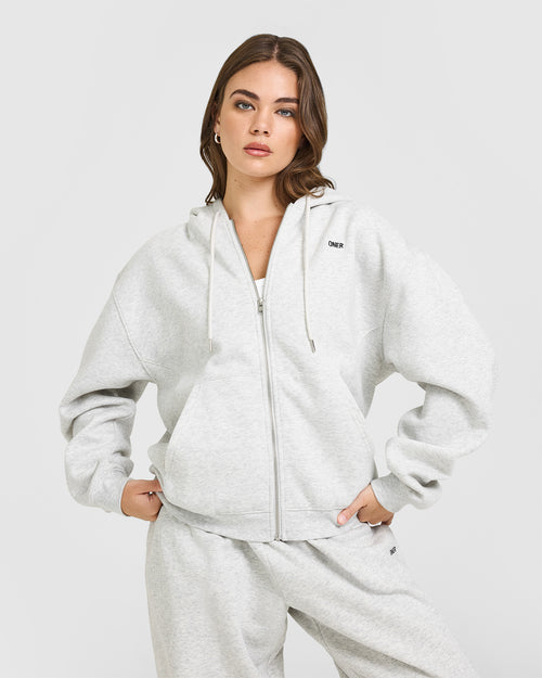 Oner Modal Foundations Zip Through Hoodie | Light Grey Marl