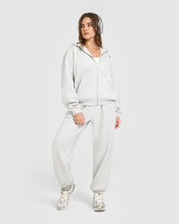 Foundations Zip Through Hoodie | Light Grey Marl