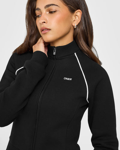 Jersey Tracksuit Zip Through Jacket | Black