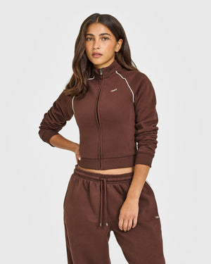 Jersey Tracksuit Zip Up Jacket in Espresso Brown | Oner Active US