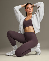 SoftMotion™ High Waisted Leggings with White Logo | Dark Umber Brown