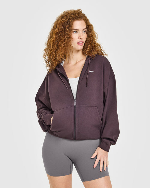 Oner Modal Mid Weight Relaxed Zip Through Hoodie | Umber Brown