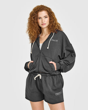 Raw Lounge Oversized Zip Hoodie in Washed Black | Oner Active US