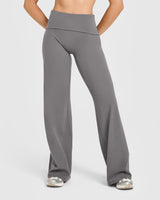 SoftMotion™ Fold Over Straight Leg Pants with White Logo | Ash Grey