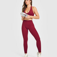 SoftMotion™ High Waisted Leggings with White Logo | Ruby Red