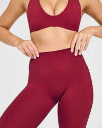 SoftMotion™ High Waisted Leggings with White Logo | Ruby Red
