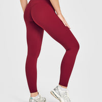 SoftMotion™ High Waisted Leggings with White Logo | Ruby Red