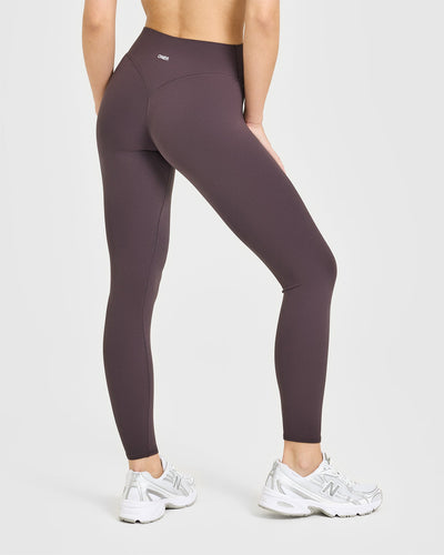 SoftMotion™ High Waisted Leggings with White Logo | Dark Umber Brown