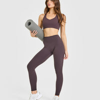 SoftMotion™ High Waisted Leggings with White Logo | Dark Umber Brown