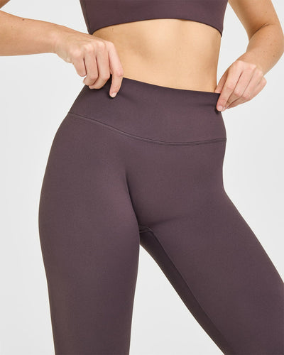 SoftMotion™ High Waisted Leggings with White Logo | Dark Umber Brown