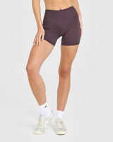 SoftMotion™ High Waisted Shorts 6" with White Logo | Dark Umber Brown