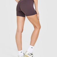 SoftMotion™ High Waisted Shorts 6" with White Logo | Dark Umber Brown