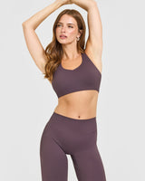 SoftMotion™ Sports Bra with White Logo | Dark Umber Brown