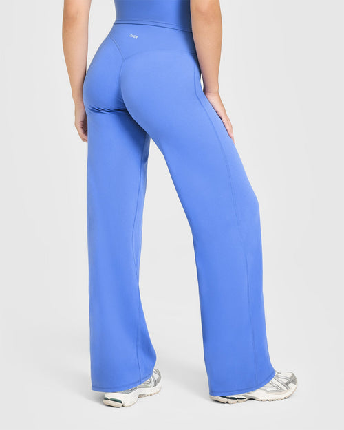 SoftMotion™ Straight Leg Pants with White Logo | Glaucous Blue