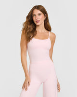 SoftMotion™ Strappy Mid Tank Top with Built in Bra Shelf with White Logo | Ballet Pink