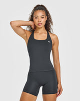 Timeless Square Neck Vest with White Logo | Coal