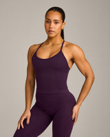 EnhanceLift™ Seamless Strappy Racer Vest with Built in Bra Shelf with Gray Logo | Light Blackberry Purple
