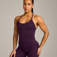 EnhanceLift™ Seamless Strappy Racer Vest with Built in Bra Shelf with Gray Logo | Light Blackberry Purple