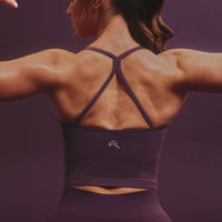 EnhanceLift™ Seamless Strappy Racer Vest with Built in Bra Shelf with Gray Logo | Light Blackberry Purple