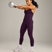EnhanceLift™ Seamless Strappy Racer Vest with Built in Bra Shelf with Gray Logo | Light Blackberry Purple
